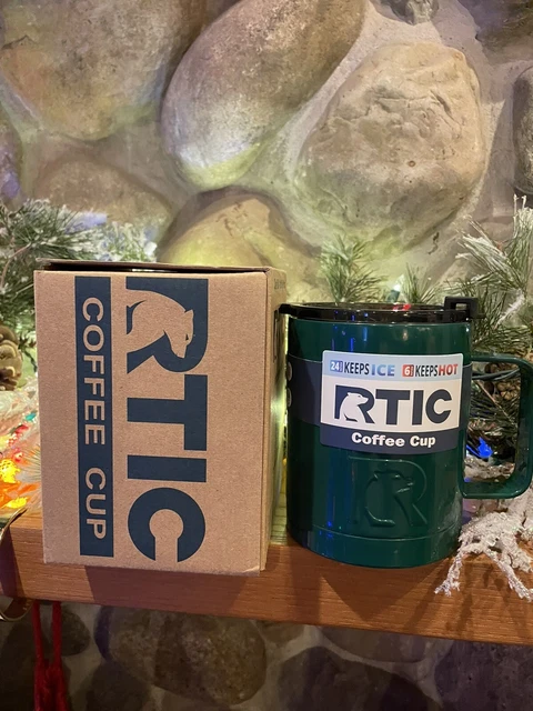 RTIC Coffee Cup NEW Green 12oz Dbl Wall Vacuumed Insulated w/ spill proof lid