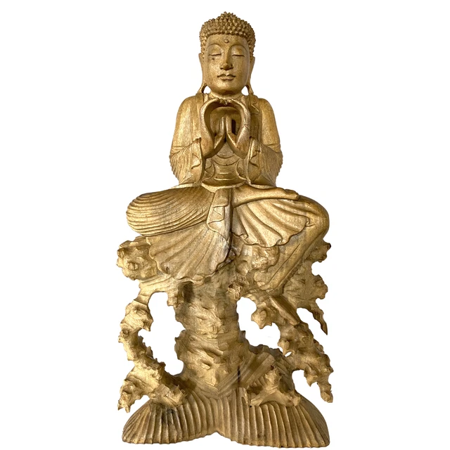 Seated Buddha Statue Manidhara Mudra Sculpture Hand Carved wood Carving Bali Art 3
