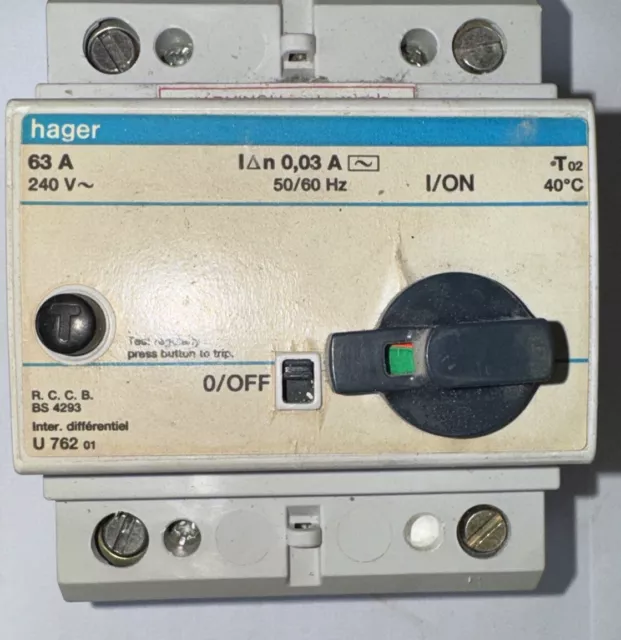 HAGER 63A 30mA AC 4 POLE 63 AMP RCCB BS 4293