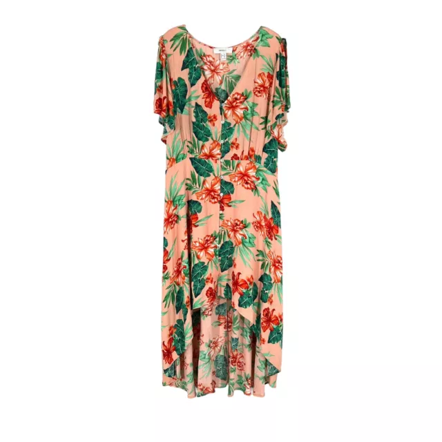 Forever 21 Dress Plus Size 3X Coral Tropical Floral High Low Hem Split Sleeve