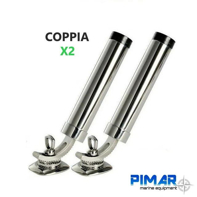 Coppia Portacanne Inox Da Pesca Regolabile 360° Fissaggio Su Bordo Murata Barca