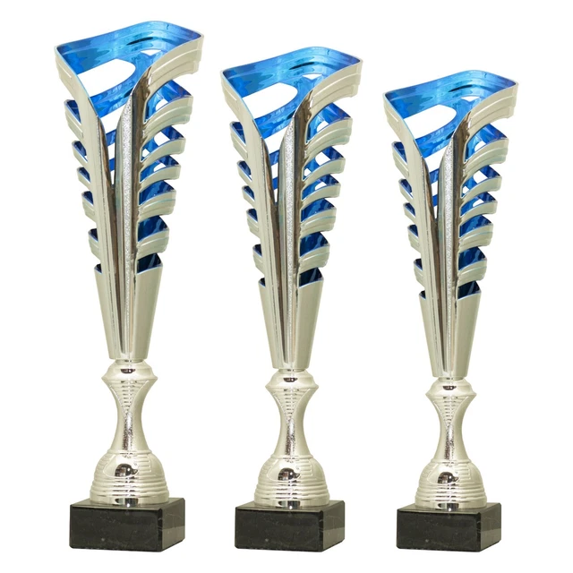 Tris Di Coppe 16.5 Cm 1°-2°-3° | Oro, Argento, Bronzo Con Base In Marmo | Targhetta Personalizzata Omaggio, Pronta In 24 Ore