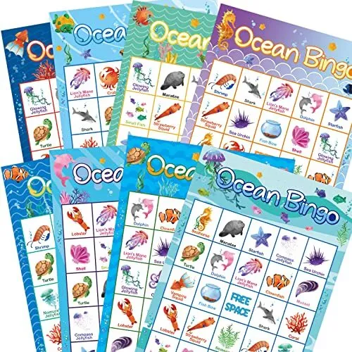 FANCY LAND Ocean Bingo Game 24 Players for Kids Under Sea Party Game Supplies