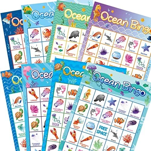 FANCY LAND Ocean Bingo Game 24 Players for Kids Under Sea Party Game Supplies