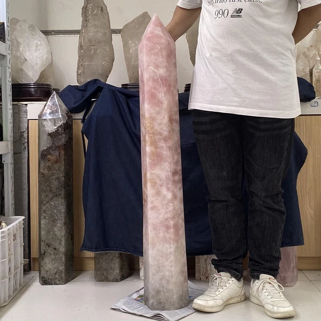 top 81.4LB High quality Natural Rose quartz Point Crystal Obelisk Wand -3