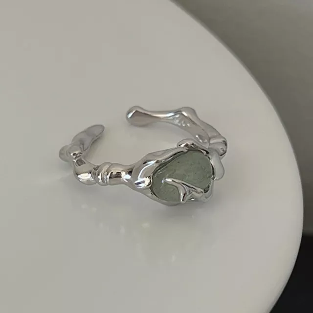 Silver Plated Liquid Lava Hetian Jade Bamboo Ring For Girl Gift Irregular