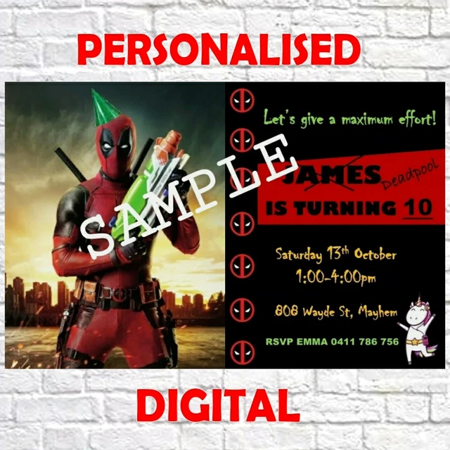 DEADPOOL MARVEL HERO Digital Printable Birthday Party Invitation EUR 6 ...