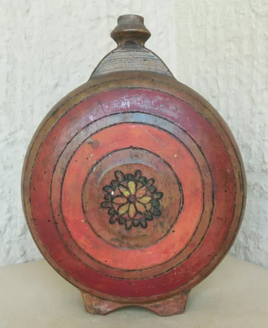 Old Antique multicolor Hand painted Wooden Rustic Bottle Canteen Flask Keg Cask