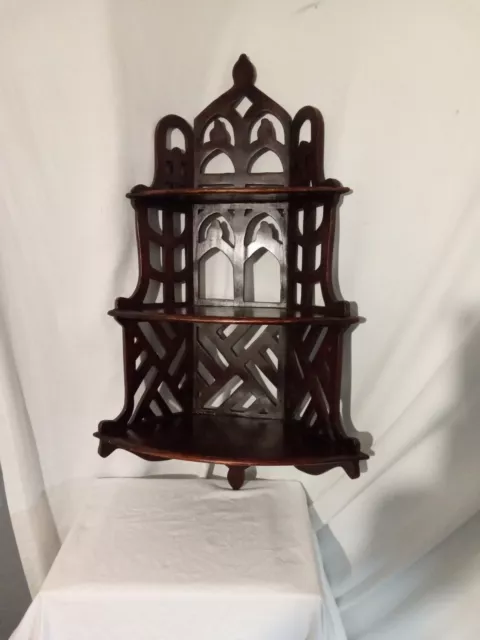 Vtg Mahogany Hanging Corner Wall Shelf, 3 Shelves, Victorian, Cottagecore, Decor