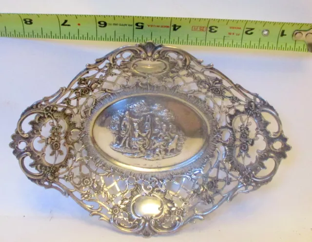 Antique GERMAN SILVER Sterling 800 Ornate BOWL Repousse reticulated Rim