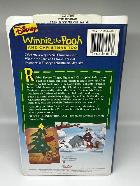 Winnie The Pooh And Christmas Too Vhs WINNIE THE POOH and Christmas Too (VHS, 1997) $6.61 - PicClick CA