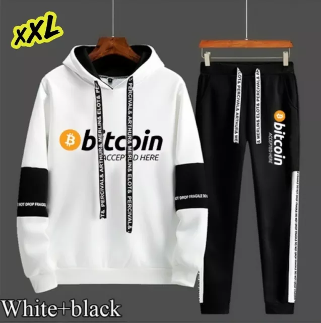 Tuta Bitcoin uomo TG 3XL, 2 pezzi felpa con cappuccio pantalone sport Nuova 2022