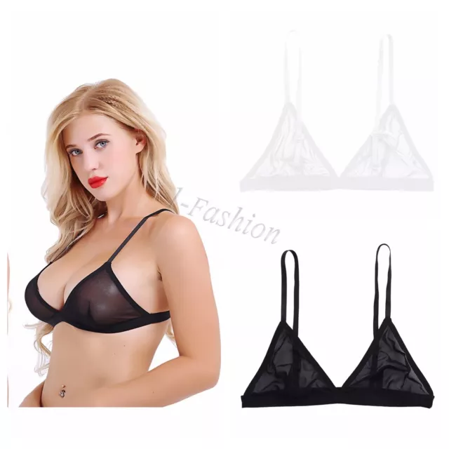 Women Mesh Sheer Wire-free Sexy Triangle Bralette Bra Crop Top Strappy Lingerie