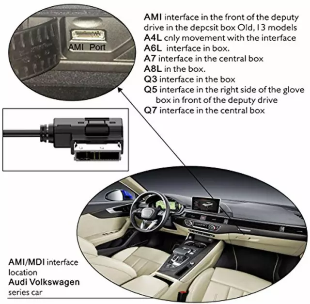 AMI MMI MDI Audio A3 Q5 AUX Cable Music Power Car Interface for iPhone 7 8 X 11/