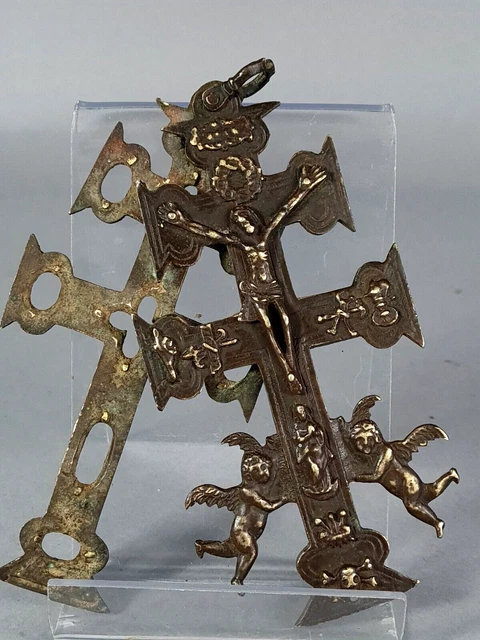 Antique Grande Croix Pectorale Moine Crucifix Crâne Os Croisés Médaillon, Charme