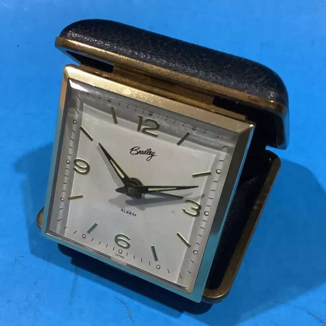 Bradley Wind Up Travel Alarm Clock Folding Case Tested Vintage