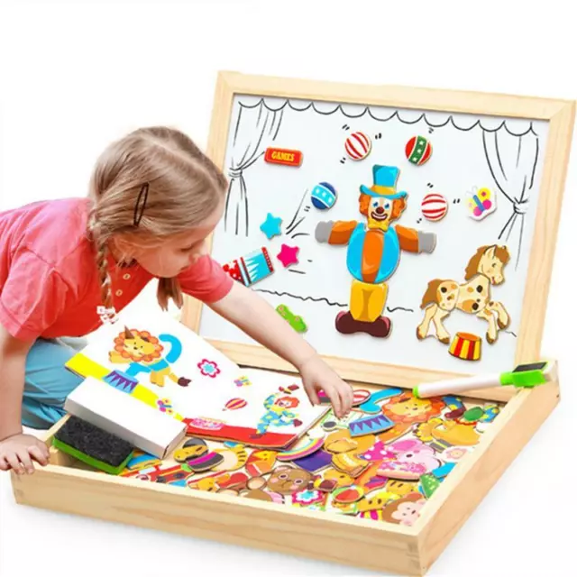 100 Pieces Wooden Magnetic Puzzle + Drawing Board - Educational Kids Puzzle Toy