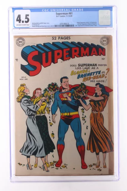Superman #61 - D.C. Comics 1949 CGC 4.5 Origin Superman retold. 1st Kryptonite.
