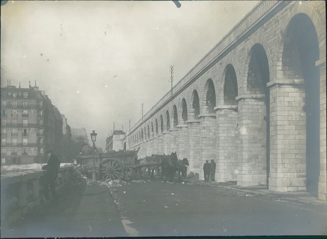 Janvier 1910, inondations à Paris Vintage silver print, viaduc d&#039;Auteuil