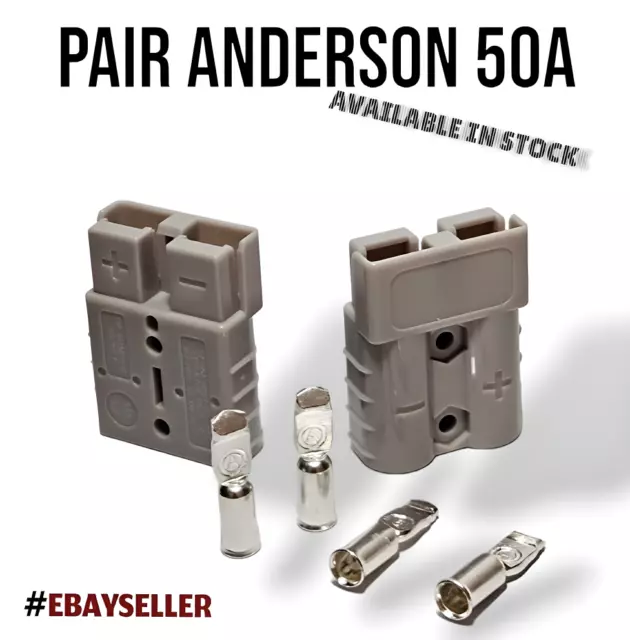 Pair of Anderson Type SB50A 50 Amp Connectors Grey Plug Terminal Battery UK