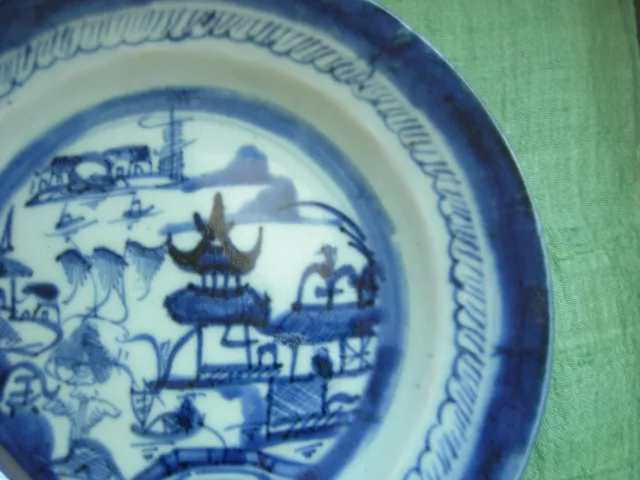 Mid 18th cent Chinese export plate BLUE WILL0W made for Western/American market 3