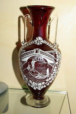 Ancien vase émaillé peint Venise  gondole verre soufflé Murano XIX ème .Réf  EB