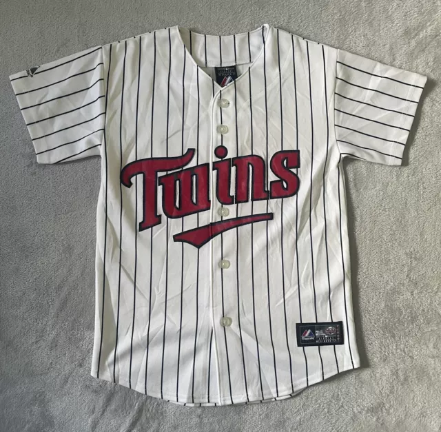 Minnesota Twins Baseball Jersey Majestic Pinstripe Shirt Youth Size Medium