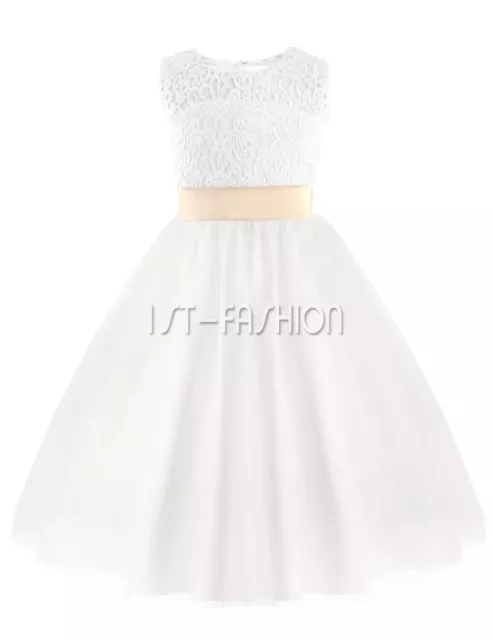 Mädchen fest Kommunions Hochzeit Kinder Weiß Tüll festlich Party Sommer kleid