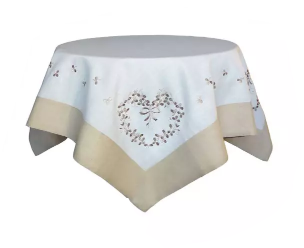 NAPPE SURNAPPE CENTRE DE TABLE BRODEE POLYLIN  85cmCOEUR EN FLEURS ***