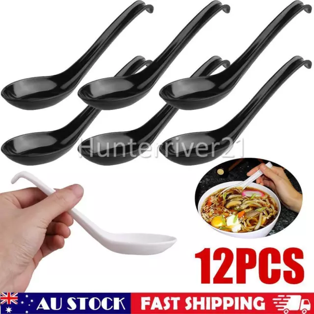 12 Soup Ramen Spoons Noodle Asian Chinese Utensils Long Handle Hook Flatware AU
