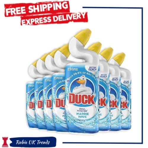 DUCK LIQUID TOILET Cleaner, Deep Action Gel , Marine, 750 Ml, Pack of 8