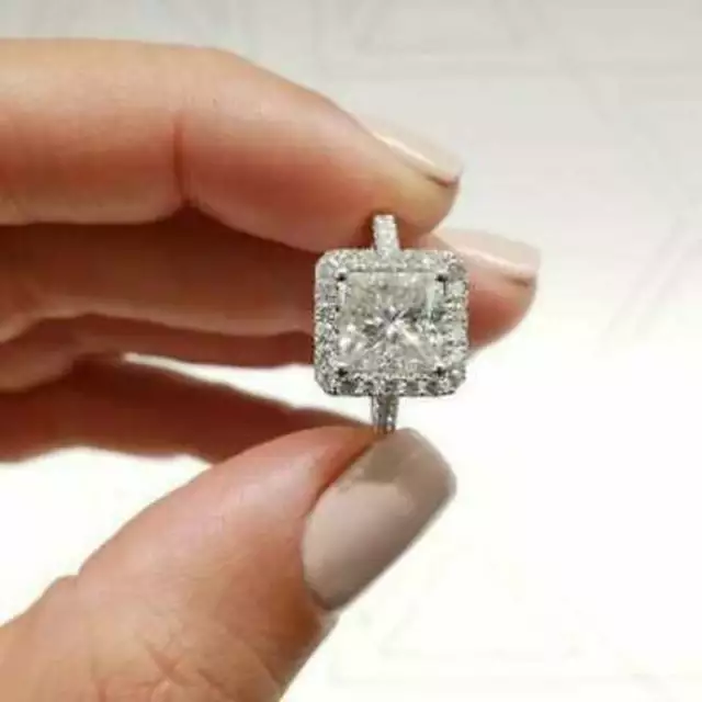3.40Ct Princess Cut Lab-Created Halo Impressive Engagement Ring 14K White Gold