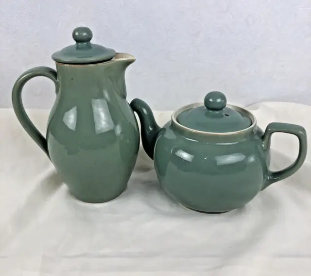 Denby Manor Green Teapot & Coffee pot , 1 3/4 PT stoneware Vintage