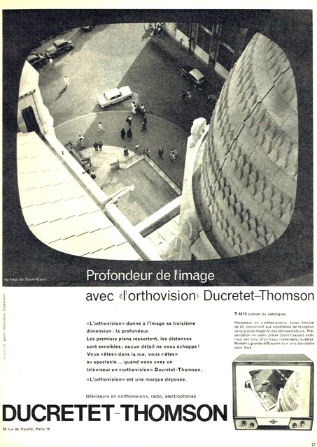publicité Advertising  1022  1959  téléviseur Ducretet-Thomson orthovision prof