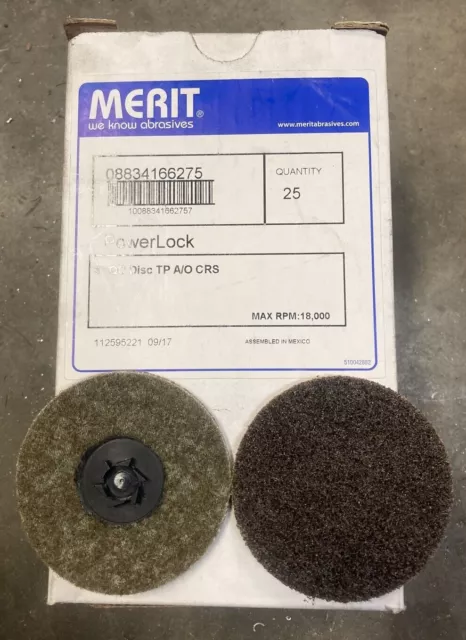 Qty:25 Merit Abrasive PowerLock 3" TP A/O Quick Change Discs Type 1 Snap On