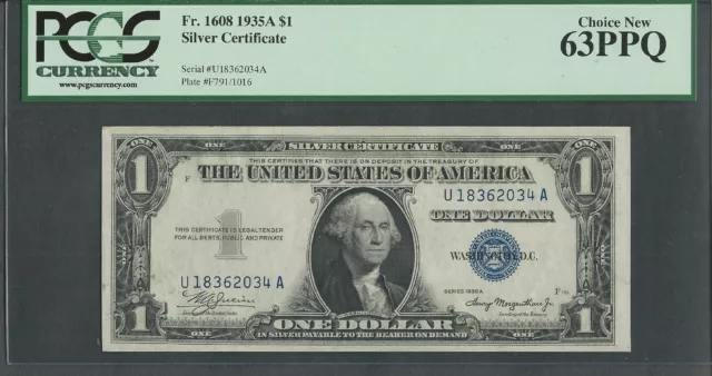 Fr. 1608 1935A $1 Silver Certificate PCGS 63 PPQ