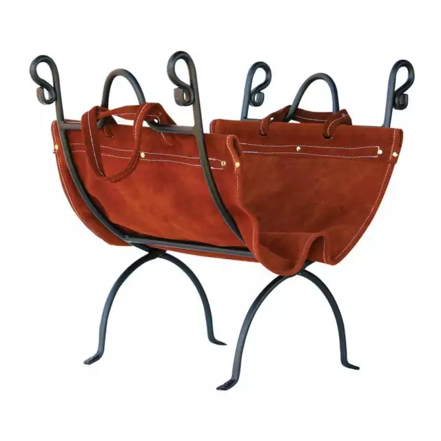 Uniflame Olde World Iron Log Holder w/ Suede Leather Carrier - W-1196