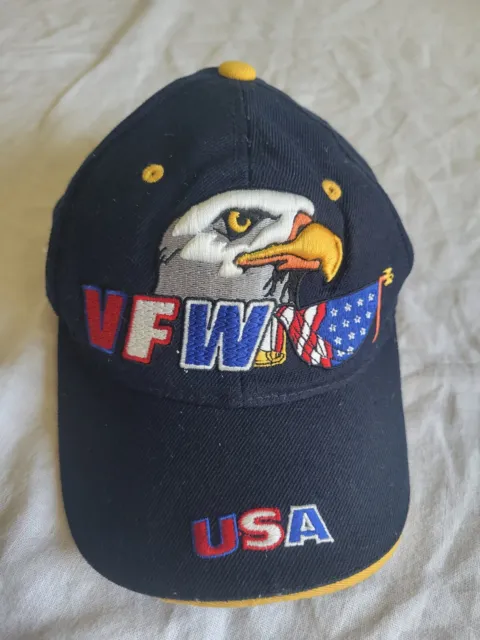 VFW Baseball Hat Cap USA VTG Eagle Flag Embroidered Adjustable Navy Blue yellow