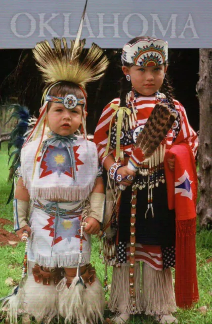 Native American Indian Children Oklahoma Traditional Clothing etc OK - Postcard