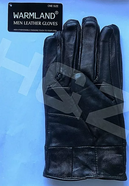 Mens Touch Screen Leather Gloves Thermal Lined Black Driving Winter Gift