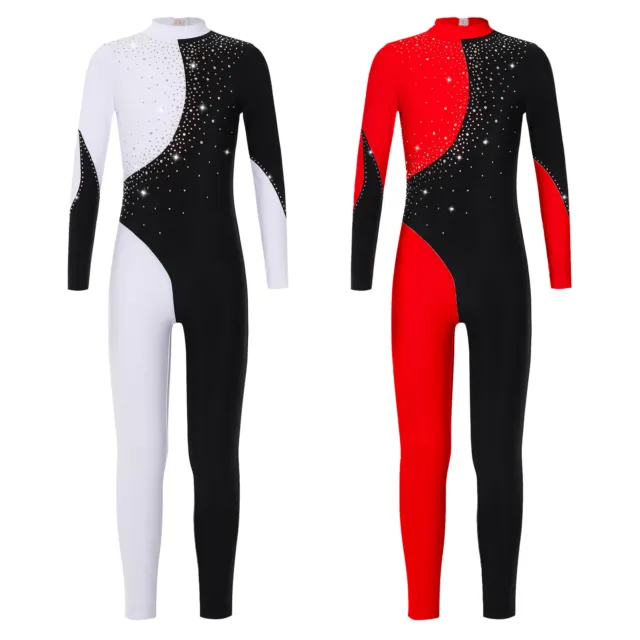 Kids Girls Gymnastic Costume Bodysuits Activewear Leotards Catsuit Jumpsuit Gym