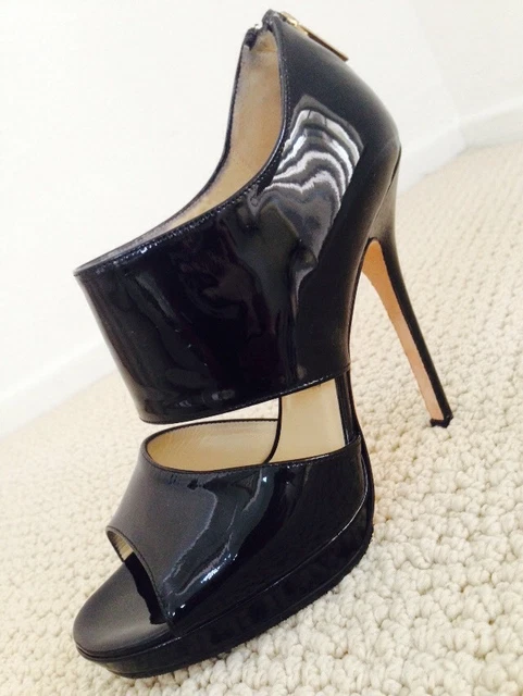 JIMMY CHOO Black PRIVATE Patent Sandals Heels Shoes Sz 37-EUR/6-US  $950.
