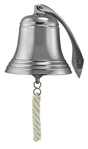 Schiffsglocke, Messing vernickelt schwer, mit Halter & Bändsel, Ø: 17,5cm.