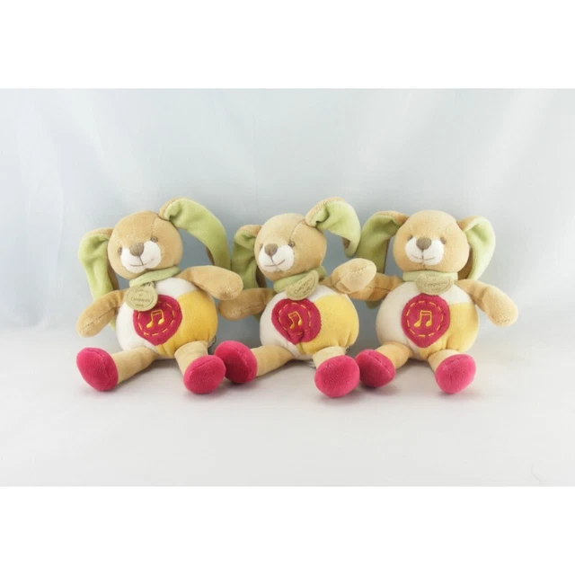 Doudou et compagnie lapin blanc rouge vert jaune lot de 3 - 12323