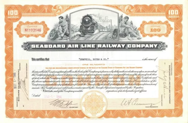 Seaboard Air Line Railway Co. - Railroad Stock Certificate - Railroad Stocks