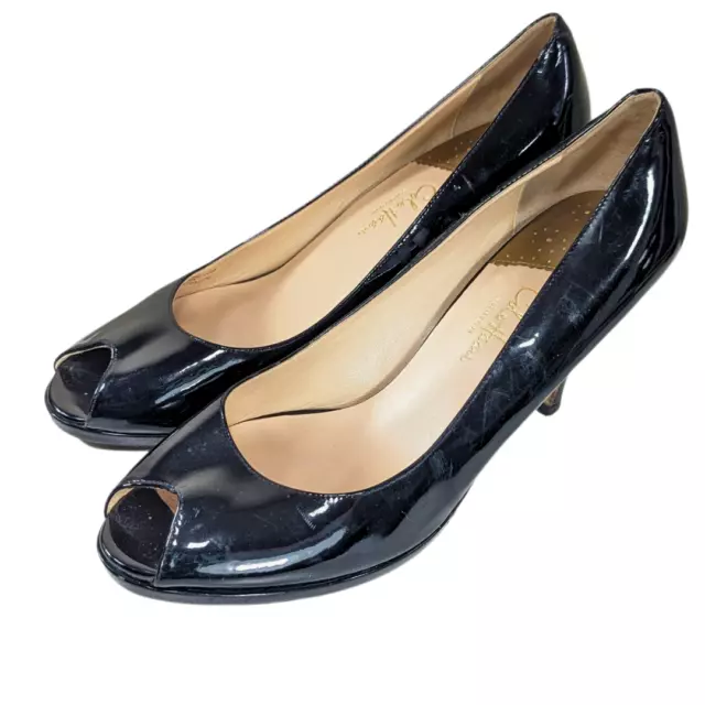 Cole Haan 10B NikeAir Carma Black Patent Leather Peep Toe Open Toe Heels