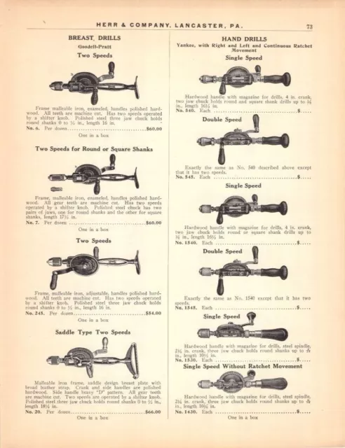 1919 Vtg Paper Ad Hardware Breast Hand Chain Drills Goodell-Pratt Yankee Etc