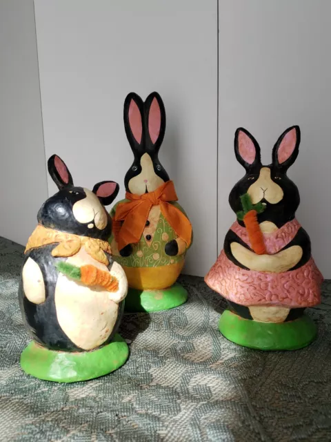 ESC Co. Rabbit Figurines Corbin Wind Lot Of 3 Easter Bunny Rabbits Felt Carrots