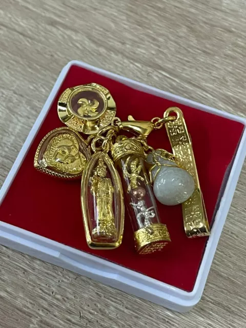 5 Amulets Bird Salika Burma God Calabash Turbine Takrut Wasp Pendant Thai Amulet