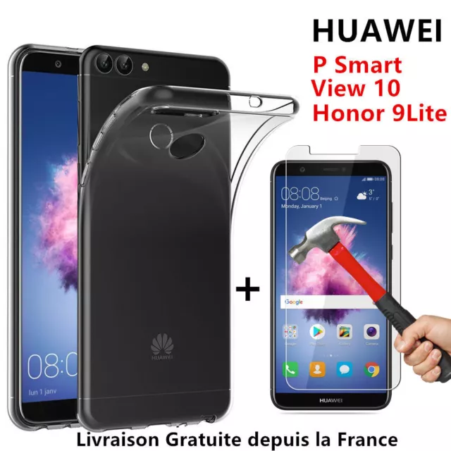 Film Verre Trempé Ecran Protection Huawei P Smart Plus 2019 2020 +Coque Silicone